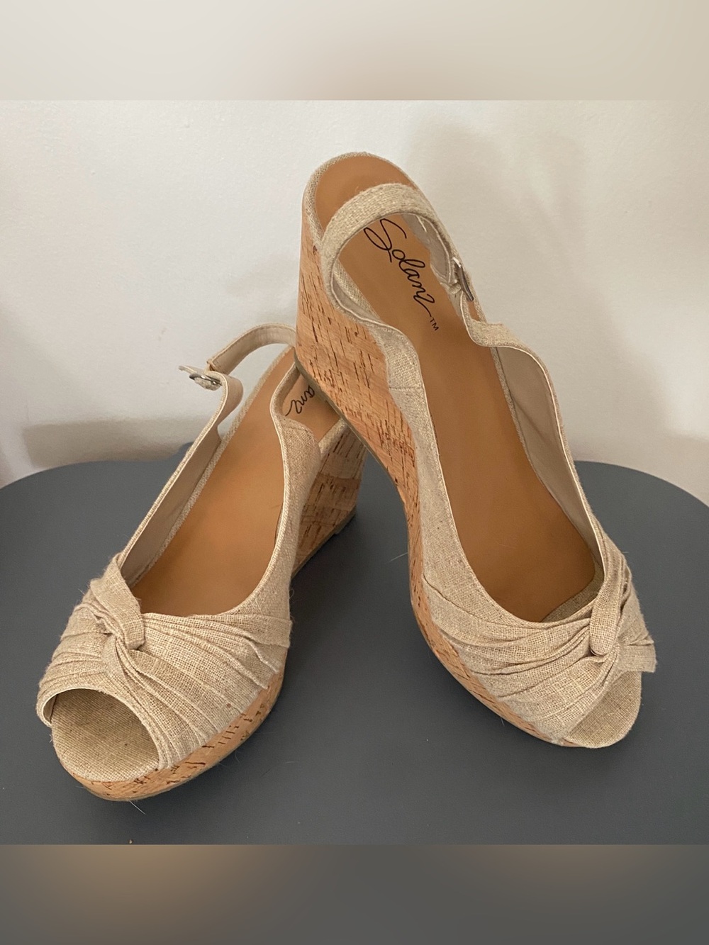 Solanz Neutral Cork Slingback Heels